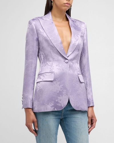 Etro Fluid Floral Brocade Single-Breasted Blazer Jacket - Purple