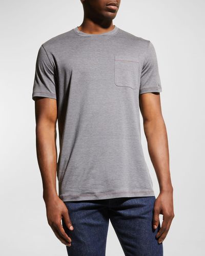 Isaia Silk-Blend Pocket T-Shirt - Gray