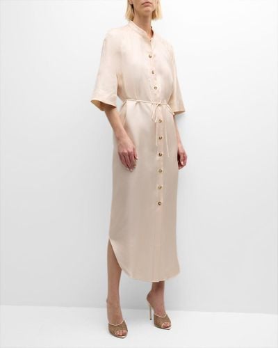 Loulou Studio Durion Button-Front Maxi Shirtdress With Tie Belt - Natural