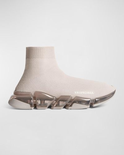 Balenciaga Speed 2.0 Knit Clear-Sole Sneakers - Natural