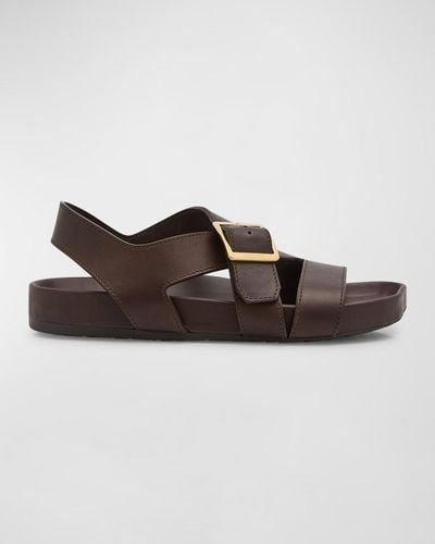 Loewe Ease Leather Buckle Sandals - Brown