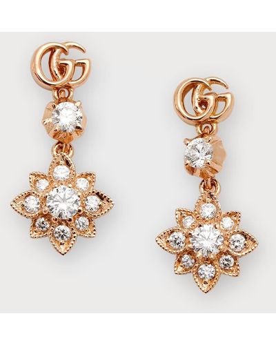 Gucci Flora 18k Rose Gold & Diamond Drop Earrings - Metallic