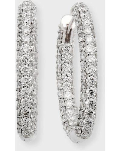 Neiman Marcus Medium Pave Diamond Hoop Earrings In 18k White Gold
