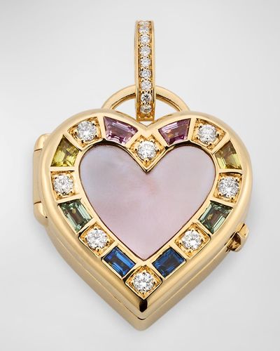 Sorellina 18K Locket With Mother Of Pearl, Sapphires And Gh-Si Diamonds, 30X20Mm - Metallic