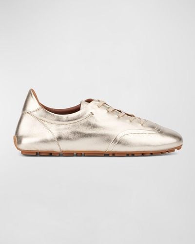 Aquatalia Qrystal Metallic Leather Driver Sneakers - Natural