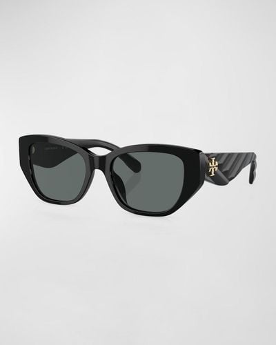 Tory Burch 53mm Polarized Rectangular Sunglasses - Black