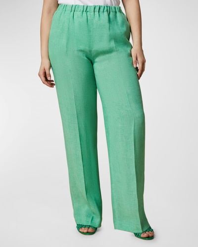 Marina Rinaldi Plus Size Rocco High-Rise Linen Pants - Green