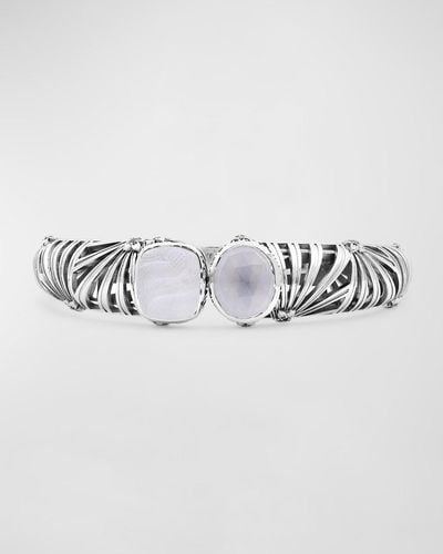 Stephen Dweck Quartz And Mother-of-pearl Open-close Bangle In Sterling Silver - Metallic