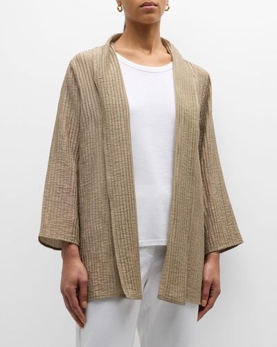 Eileen Fisher Shawl-collar Crinkled Open-front Jacket - Natural
