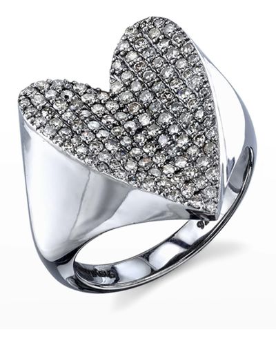 Sheryl Lowe Pave Diamond Heart Ring, Size 7 - White