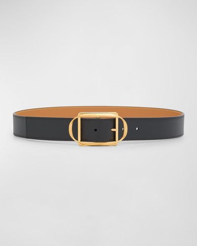 Loewe Curved Buckle Leather Belt - Gray