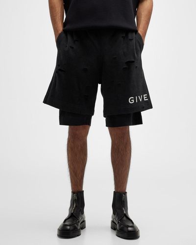 Givenchy Destroyed Logo Sweat Shorts - Black