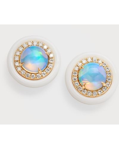 David Kord 18k Yellow Gold Stud Earrings With Opal Rounds, Diamonds And White Frame, 2.31tcw - Blue