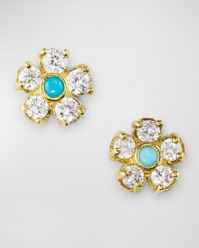 Jennifer Meyer Diamond Flower Stud Earrings - Metallic