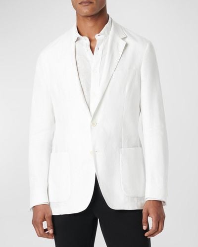 Bugatchi Linen Single-Breasted Blazer Jacket - White
