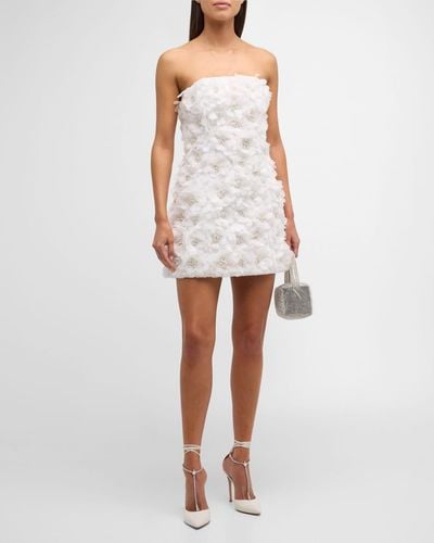 Alice + Olivia Velia Crystal Floral Strapless Mini Gown - White