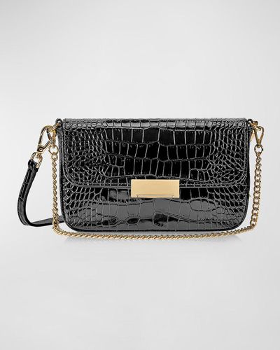 Gigi New York Edie Croc-Embossed Leather Shoulder Bag - Black