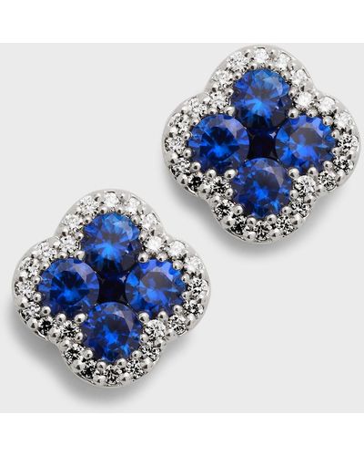 Neiman Marcus 18k Sapphire And Diamond Flower Post Earrings - Blue