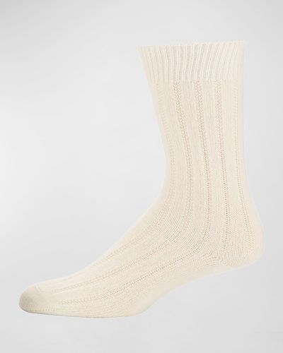 Neiman Marcus Cashmere Ribbed Socks - Natural