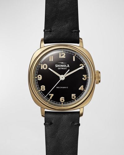 Shinola Mechanic Leather-Strap Watch, 39Mm - Black