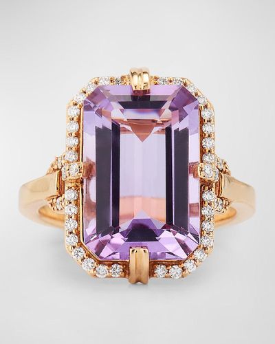 Goshwara Gossip 10X15Mm Emerald Cut Amethyst Ring With Diamonds - Pink