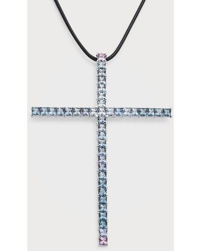 Alexander Laut 18k White Gold Spinel And Diamond Cross Pendant - Blue