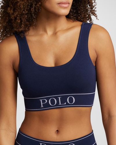Polo Ralph Lauren Ribbed Scoop-Neck Logo Bralette Top - Blue