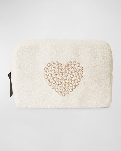 BTB Los Angeles Pearly Heart Faux-Fur Cosmetic Bag - Natural