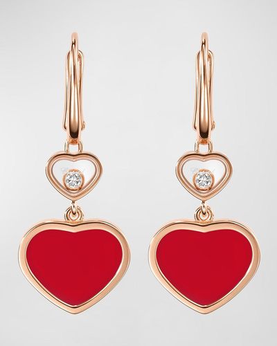 Chopard Happy Hearts 18k Rose Gold Carnelian & Diamond Earrings - Red