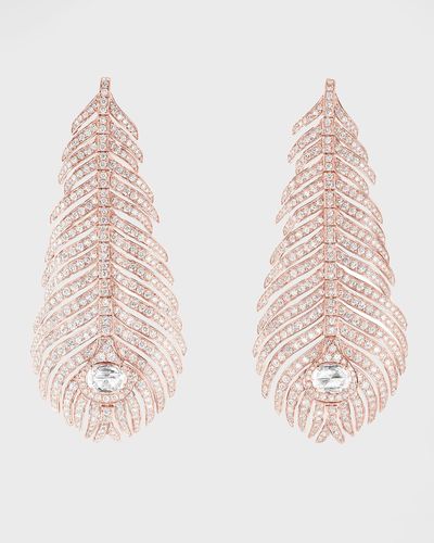 Boucheron Plume De Paon Diamond Pendant Earrings In 18k Pink Gold - Natural