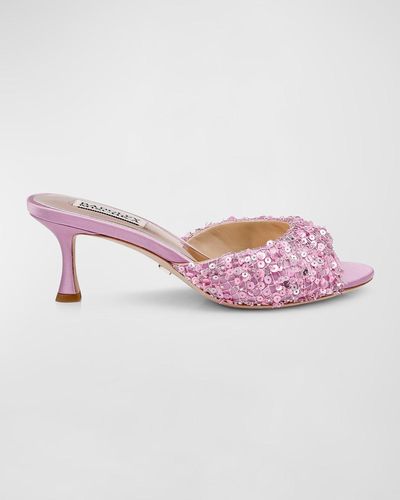Badgley Mischka Candie Sequin Net Mule Sandals - Pink