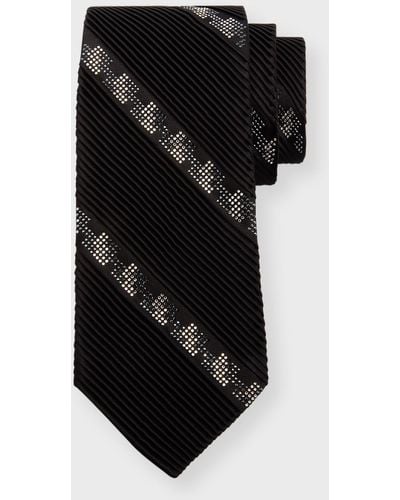 Stefano Ricci Silk Pleated Crystal-Stripe Tie - Black
