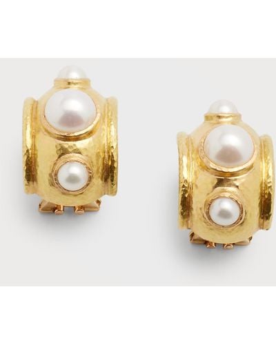Elizabeth Locke 19k Medium Vertical Oval Pearl Earrings - Metallic