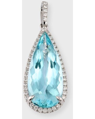 Lisa Nik 18k White Gold Pear Shape Aquamarine And Diamond Pendant Necklace - Blue