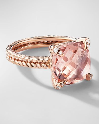 David Yurman Chatelaine Ring With Morganite And Diamonds In 18k Rose Gold, 11mm - Pink