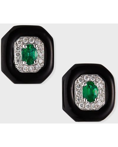 Nikos Koulis 18k White Gold Oui Diamond & Emerald Stud Earrings - Black