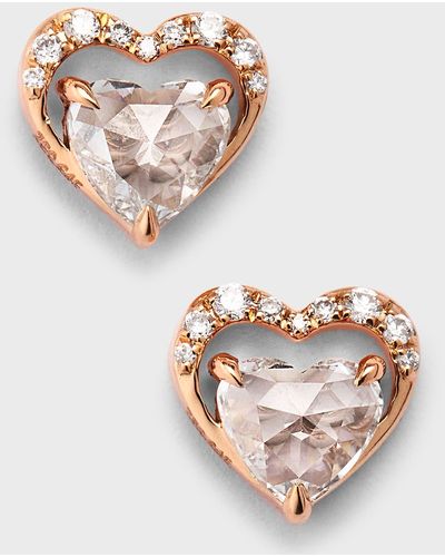 64 Facets 18k Rose Gold Heart Diamond Stud Earrings - White