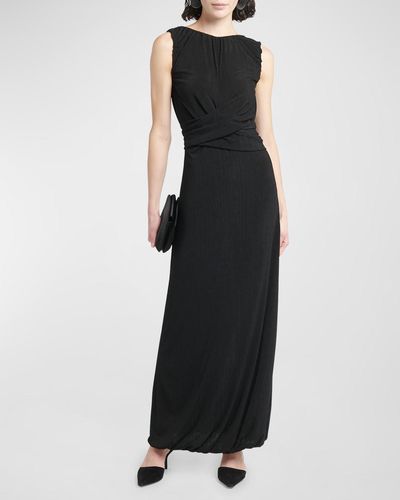 Giorgio Armani Crossover-Waist Sleeveless Thigh-Slit Plisse Jersey Gown - Black