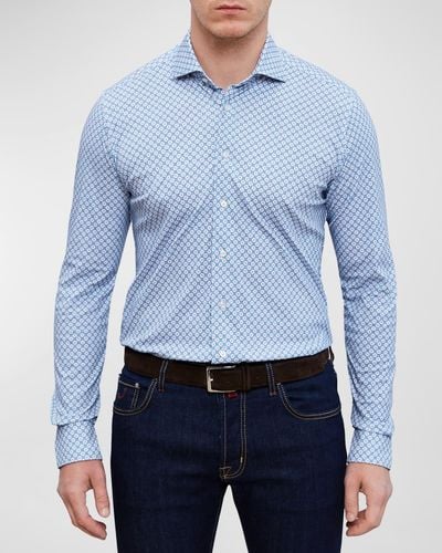 Emanuel Berg Modern 4 Flex Stretch Geometric-Print Sport Shirt - Blue
