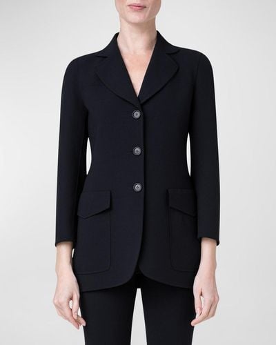 Akris Double-Face Wool Blazer Jacket With Oversize Patch Pockets - Blue
