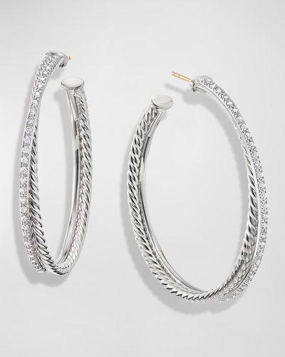 David Yurman Dy Crossover Extra-large Hoop Earrings W/ Diamonds - White