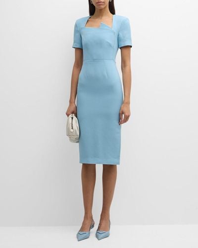 Roland Mouret Wool Blend Asymmetric Midi Dress - Blue