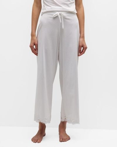 Natori Bliss Harmony Cropped Lace-Trim Cotton Pants - Gray