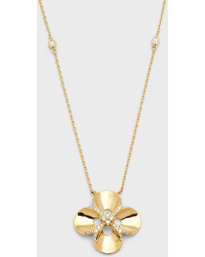 Frederic Sage 18k Yellow Gold Medium Camellia Polished And Diamond Necklace - Metallic