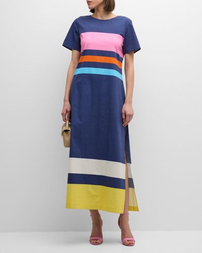 Frances Valentine Vivi Striped Side-Slit Maxi Dress - Blue