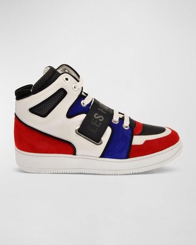Les Hommes Mix Media Logo High-Top Sneakers - Red