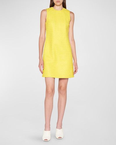 Bottega Veneta Leather Intrecciato Weave Mini Dress - Yellow