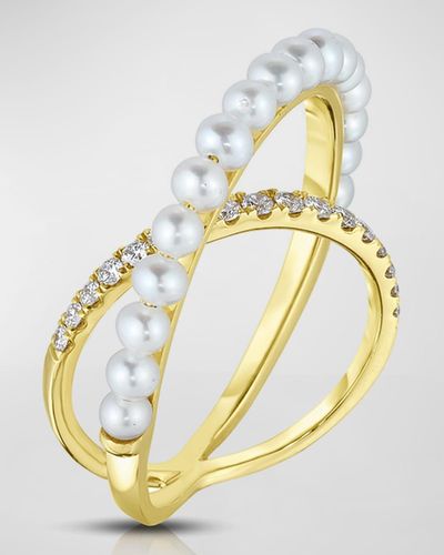 Fern Freeman Jewelry 18k Crossover Pearl And Diamond Ring - Metallic
