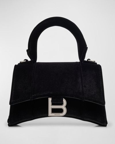Balenciaga Hourglass Xs Handbag Velvet Jersey - Black