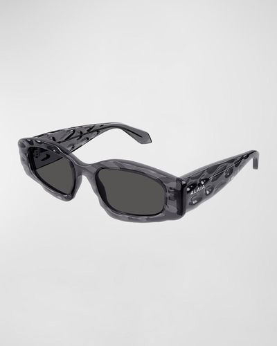 Alaïa Wavy Acetate Rectangle Sunglasses - Gray